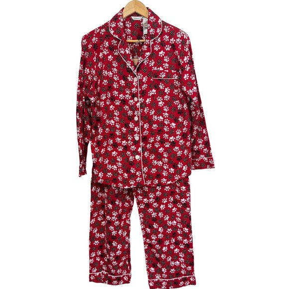 Adonna Womens 2-Piece Red Floral Cotton Pajama Set Size L Long Sleeve Top & Pant - Picture 1 of 9